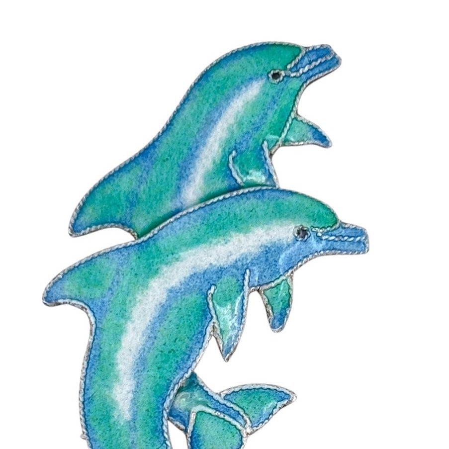 Vintage Sterling Silver 925 Dolphin Enamel Brooch