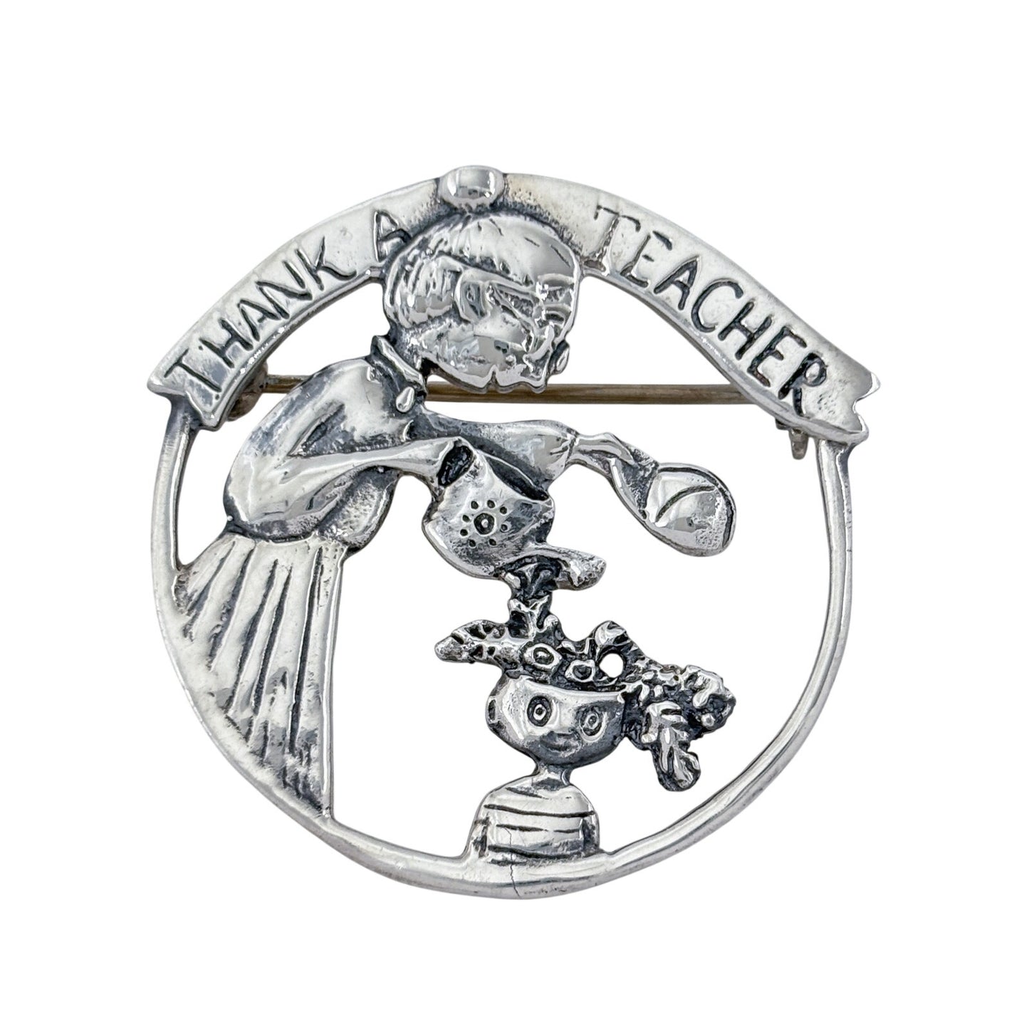 Vintage Sterling Silver 925 Thank A Teacher Brooch