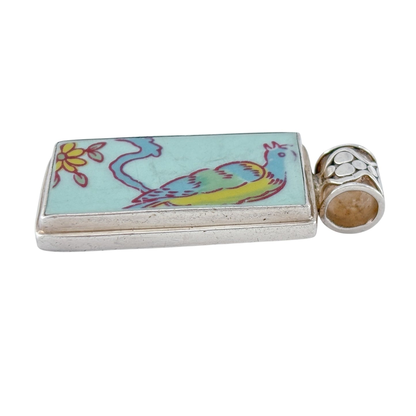 Vintage Sterling Silver 925 Porcelain Bird Pendant