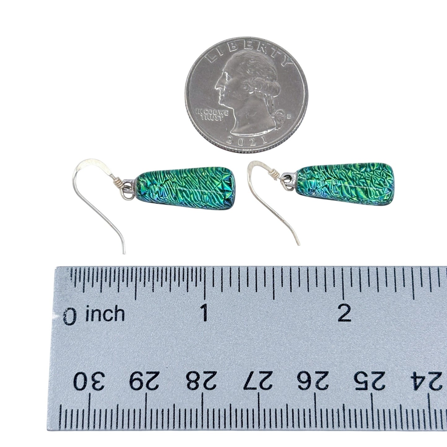 Vintage Sterling Silver 925 Dichroic Glass Dangle Earrings
