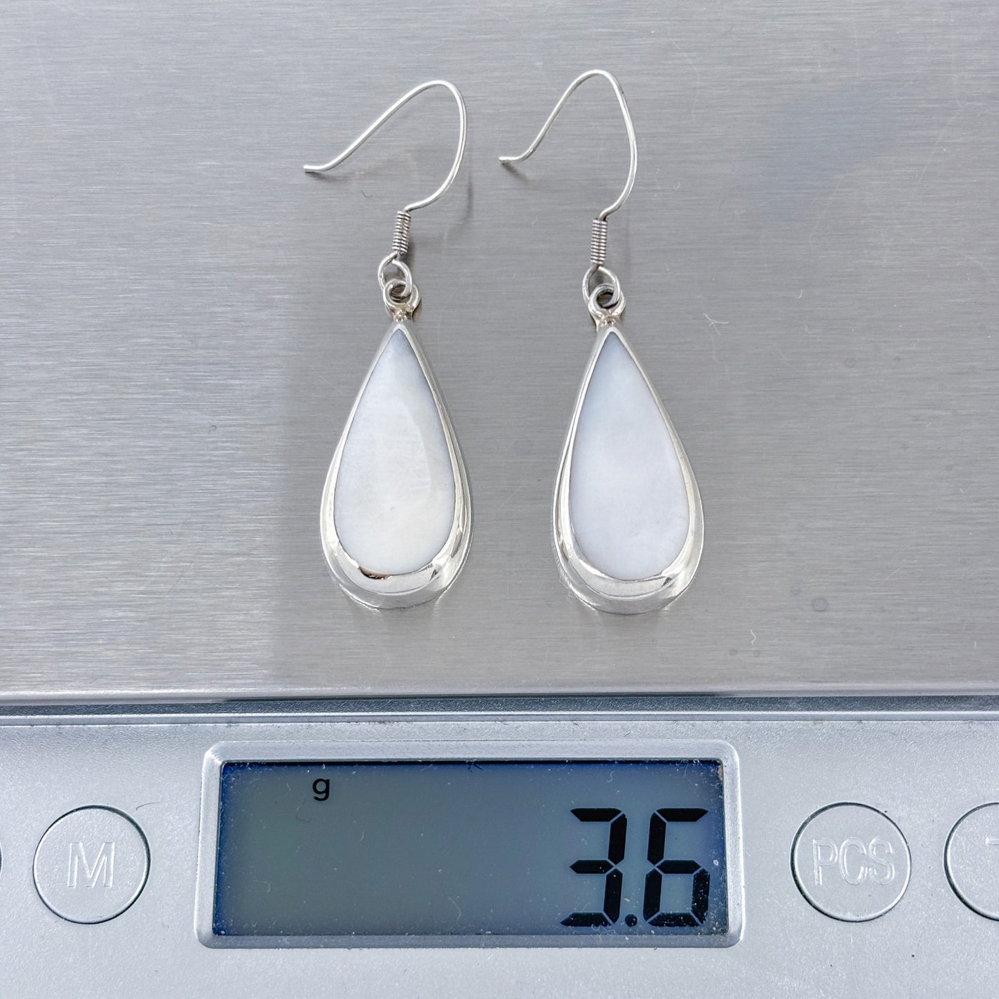 Vintage Sterling Silver 925 Mother of Pearl Teardrop Earrings