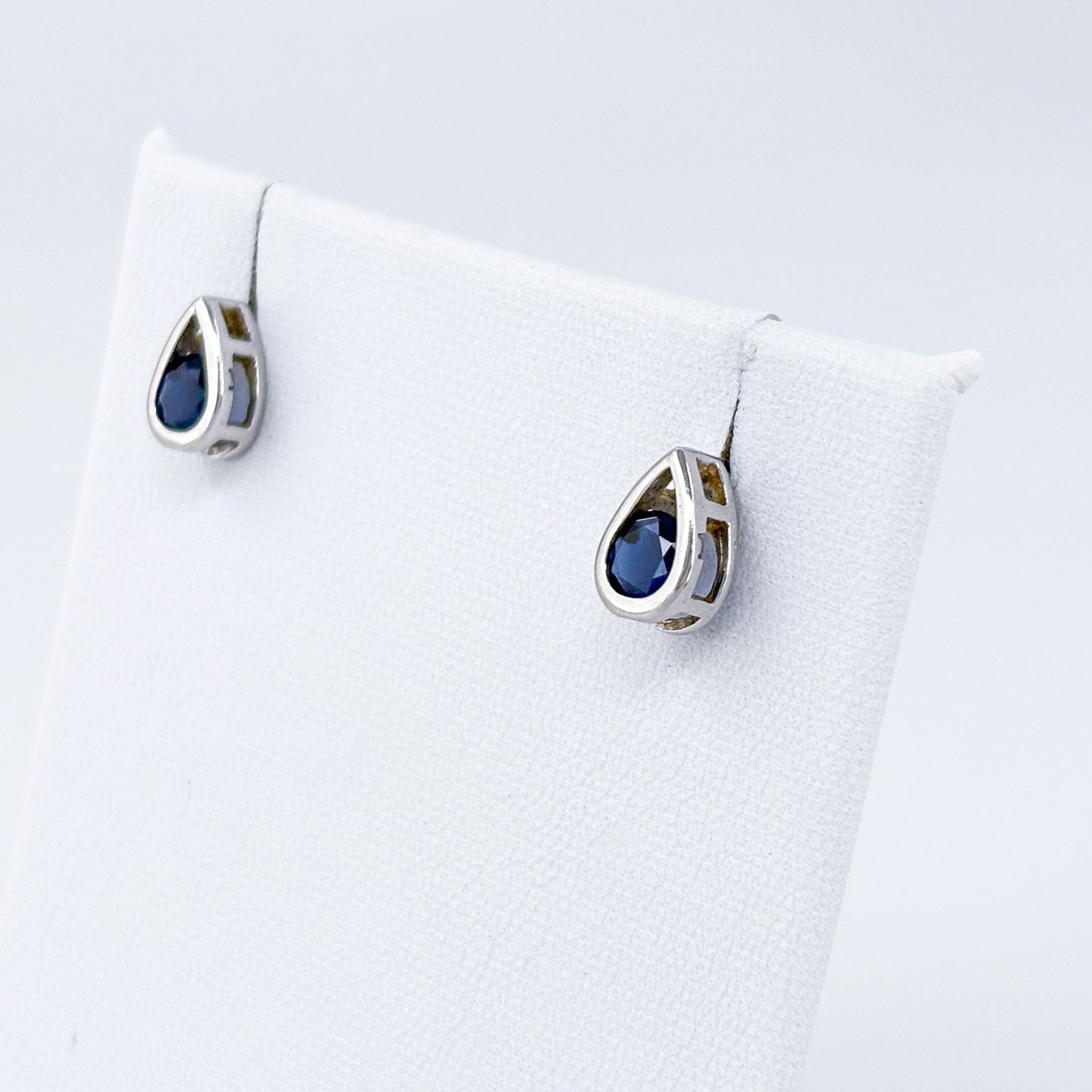 Blue Cubic Zirconia Teardrop Stud Earrings | Vintage Sterling Silver 925