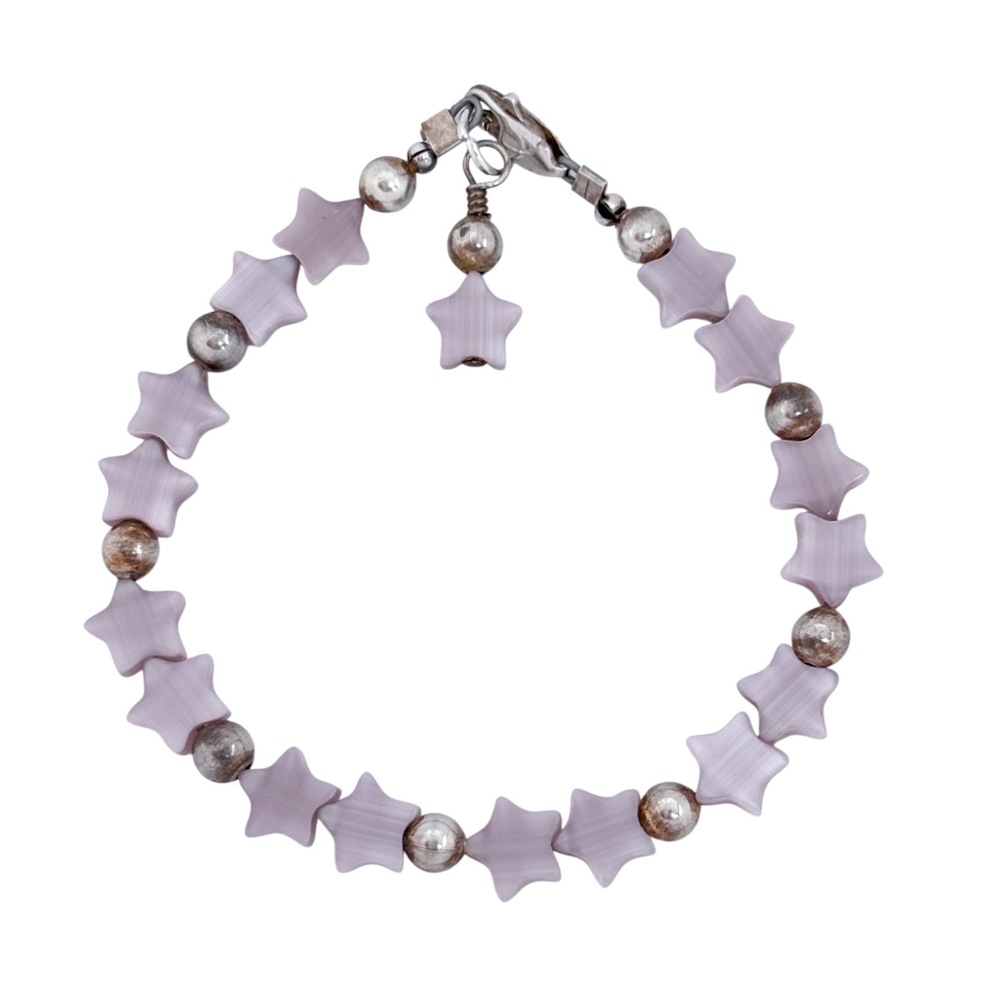 Child's Estate Sterling Silver 925 Purple Mother of Pearl Star Bracelet 5.5"