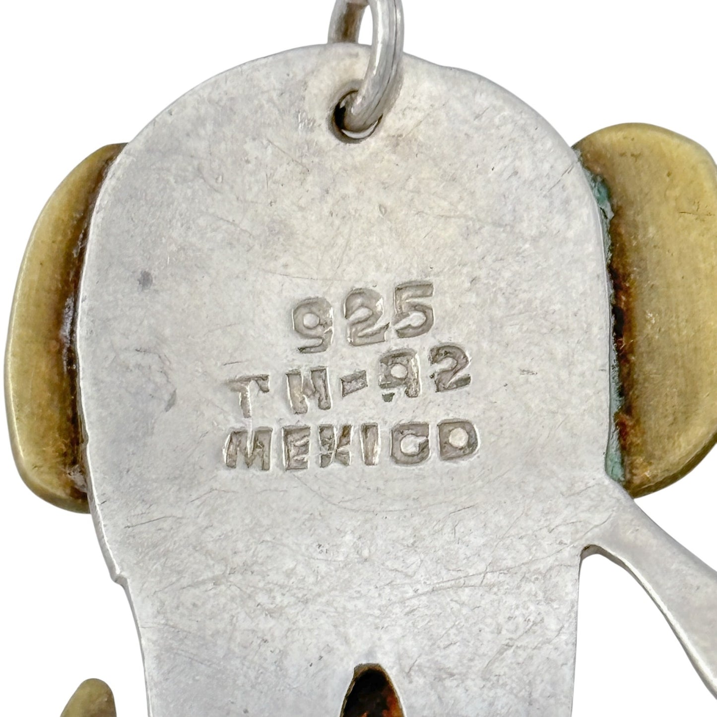 Vintage Mexico Taxco Sterling Silver 925 Brass Elephant Dangle Earrings