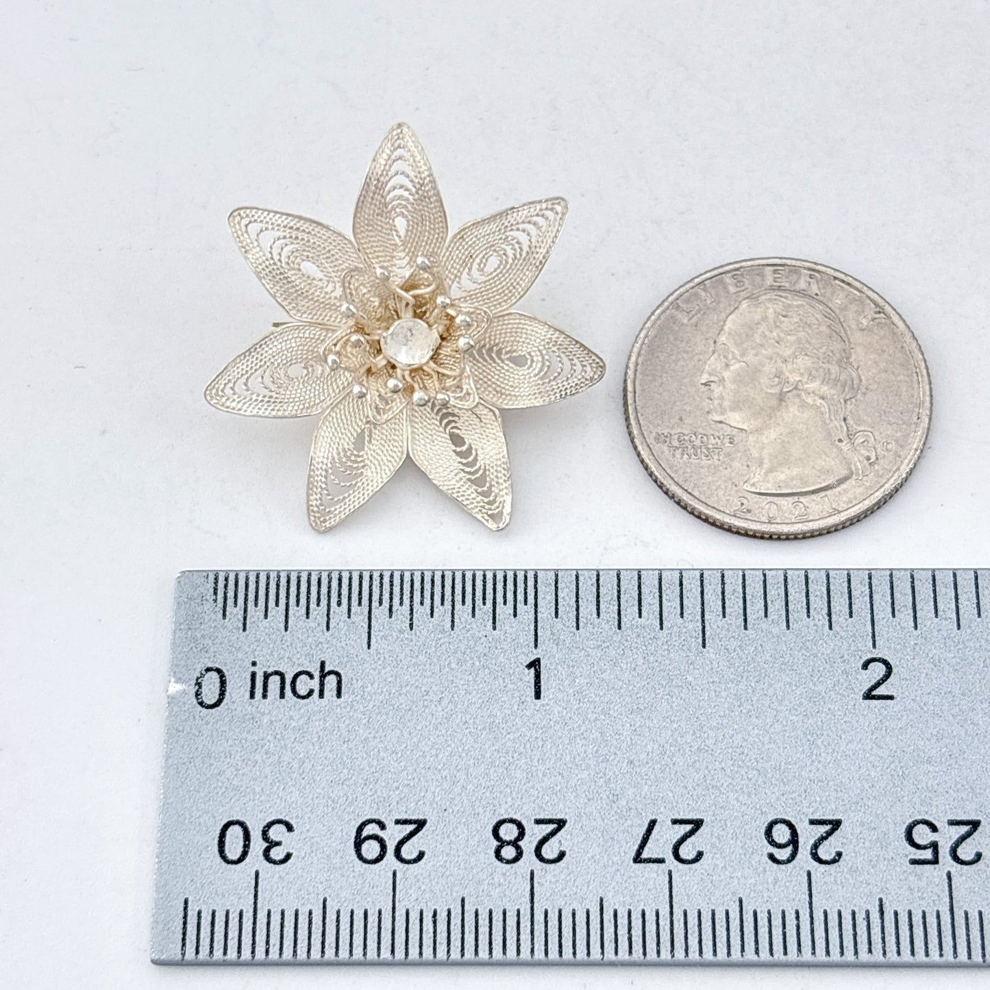 Vintage Sterling Silver 925 Filigree Flower Brooch