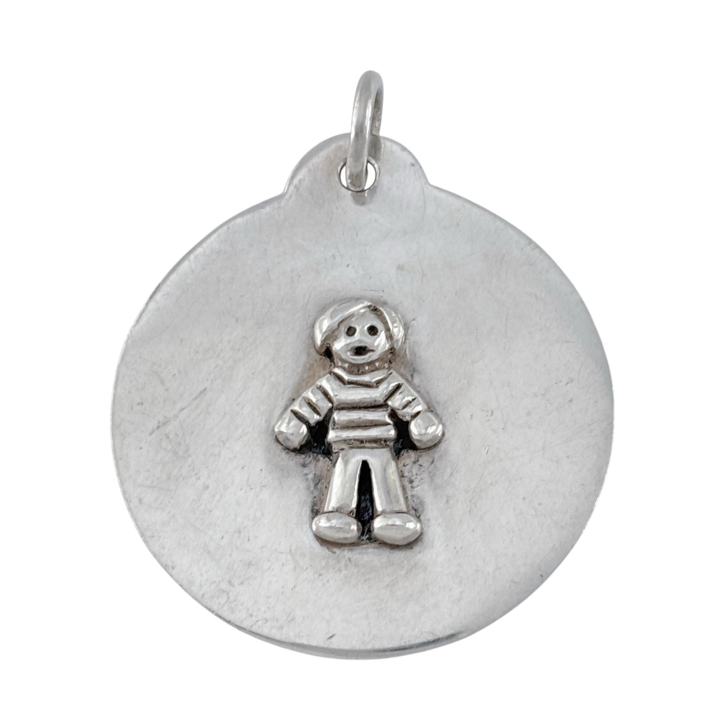 Vintage Sterling Silver 925 Child Figurine Disk Pendant