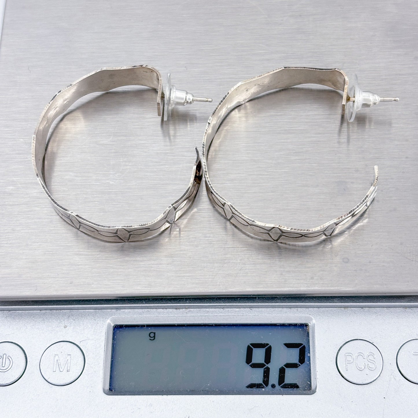Vintage Sterling Silver 925 Hand Stamped Hoop Earrings
