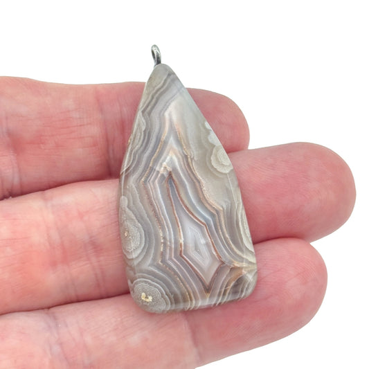 Vintage Sterling Silver 925 Gray Banded Agate Pendant