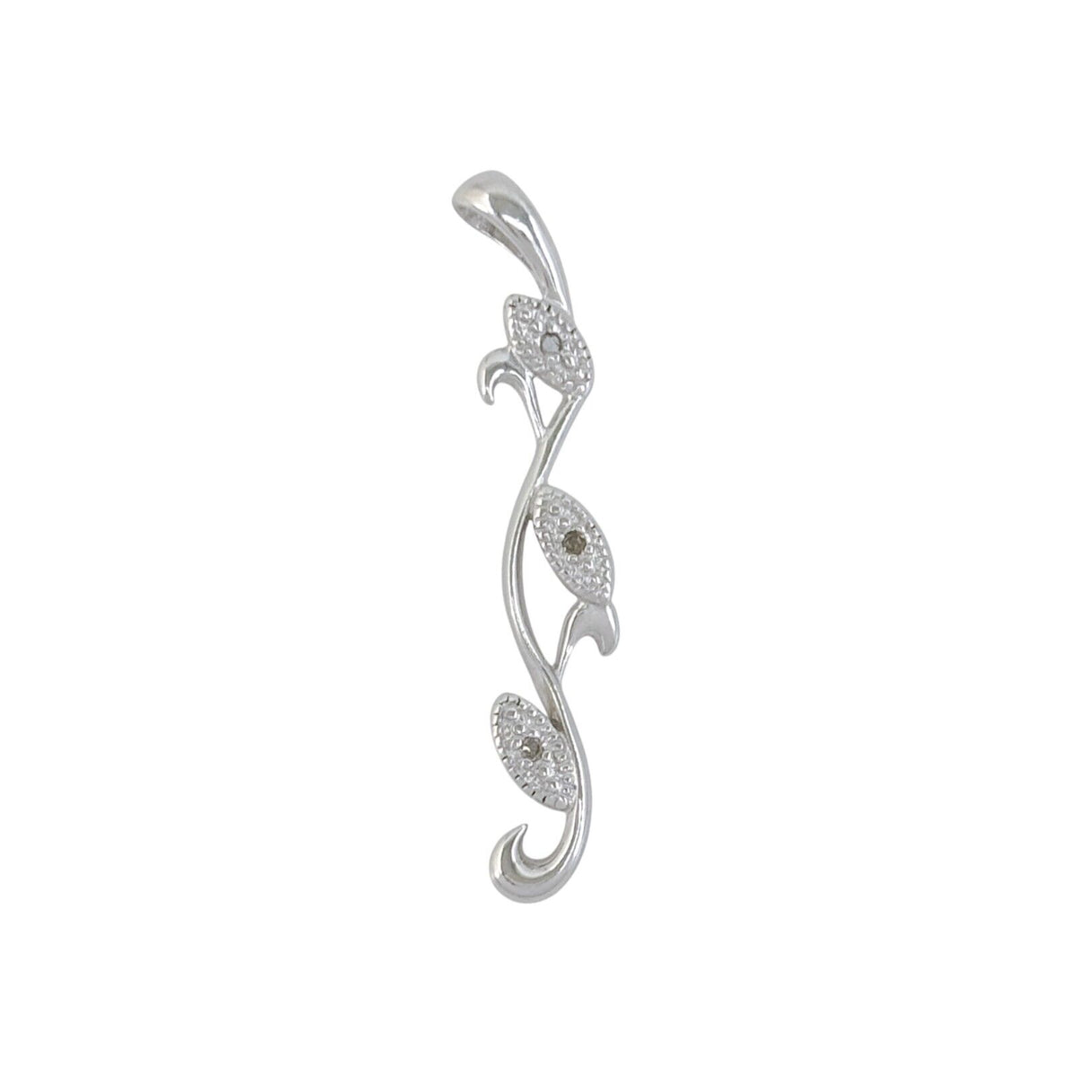 Vintage Sterling Silver 925 Diamond 0.03ctw Leaf Pendant