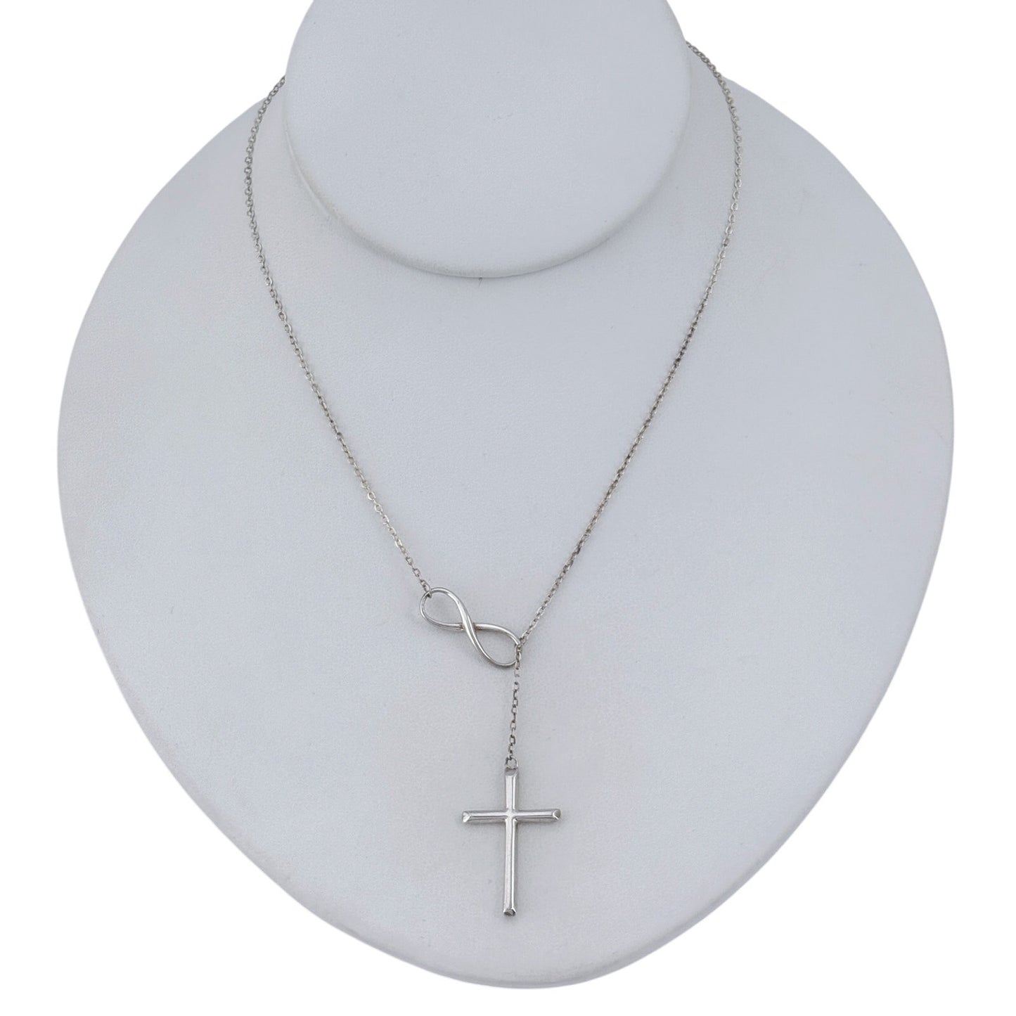 Vintage Sterling Silver 925 Infinity Cross Necklace 16.5"-18.5"