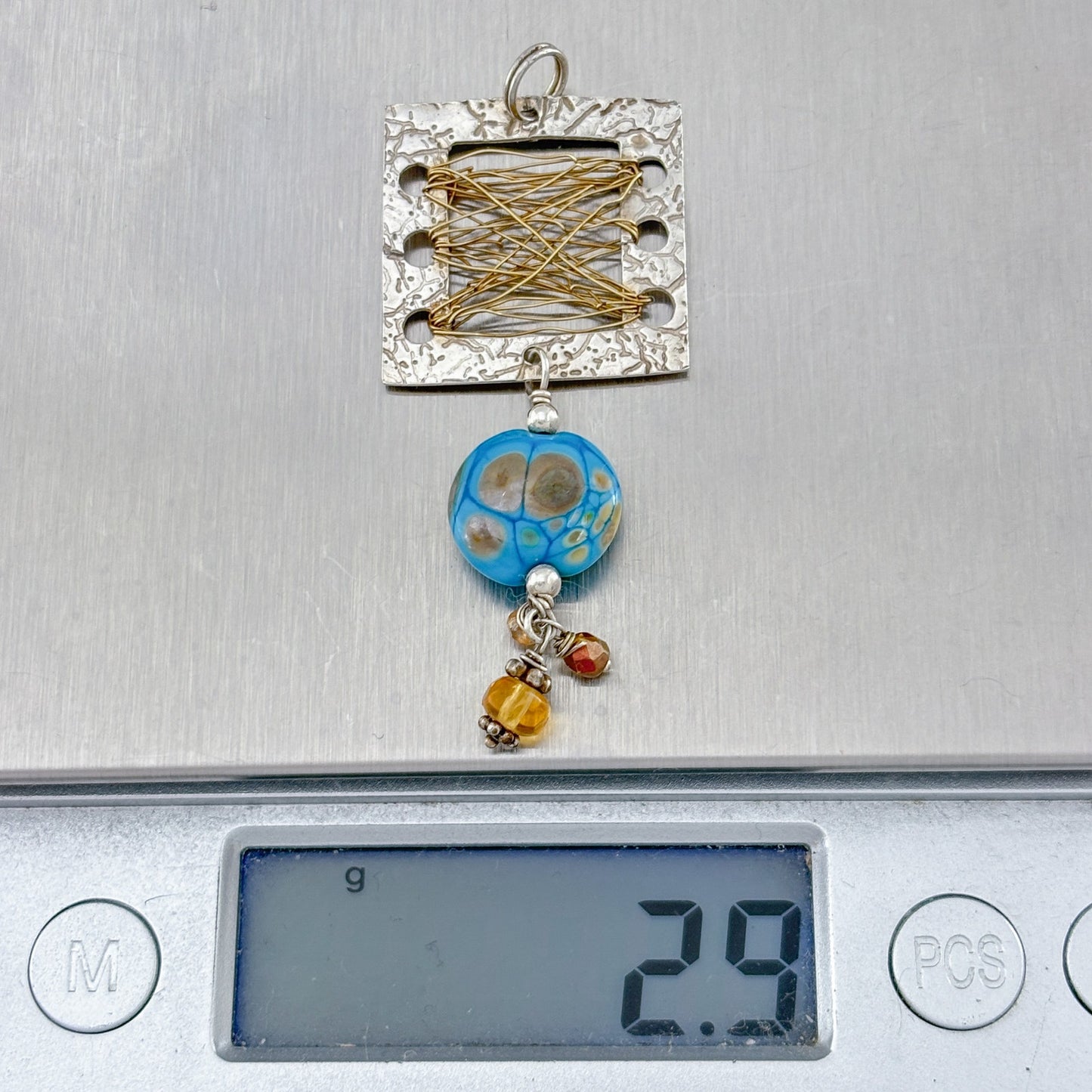 Vintage Sterling Silver 925 Blue Glass and Crystal Pendant