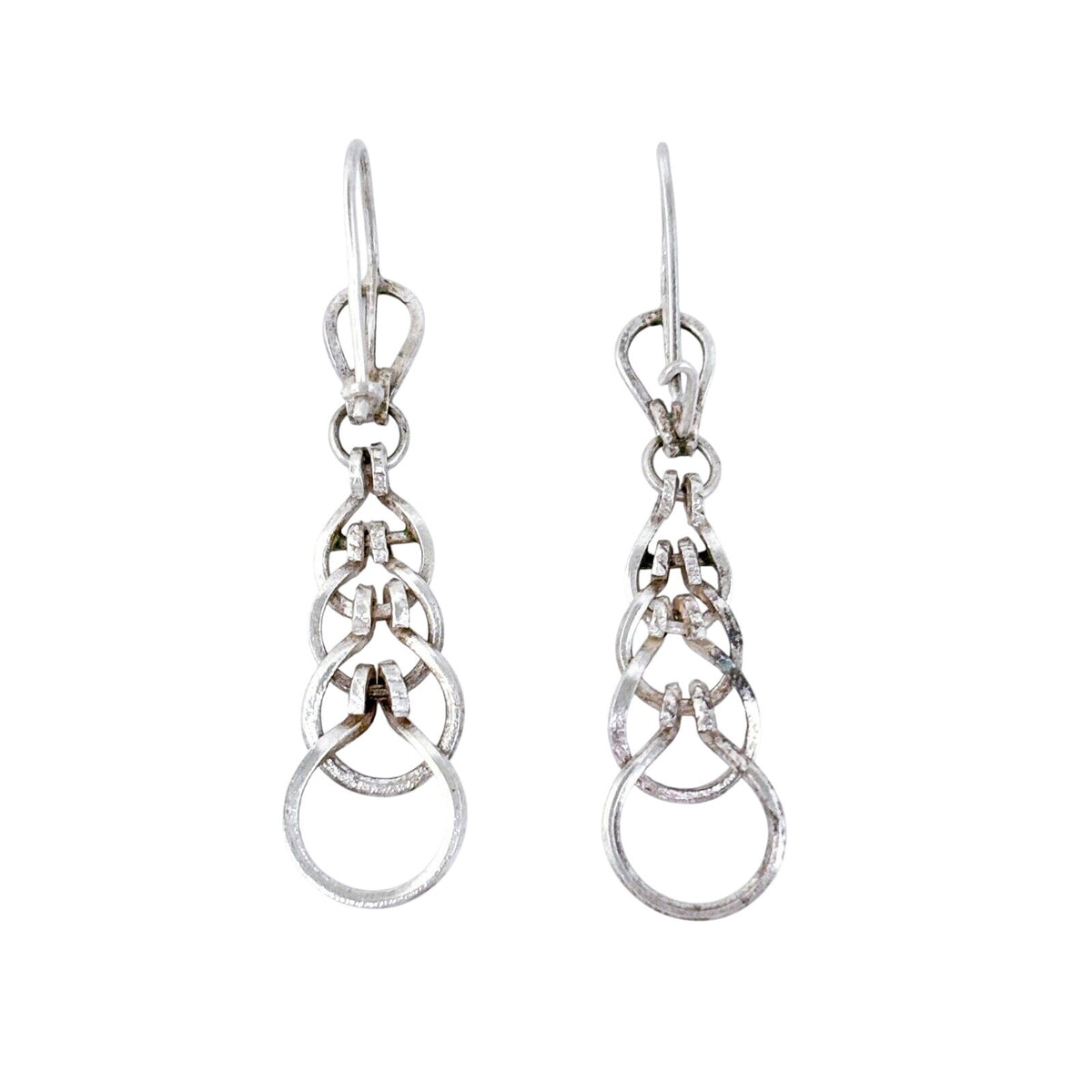 Vintage Silver-Tone Elegant Openwork Design Dangle Earrings