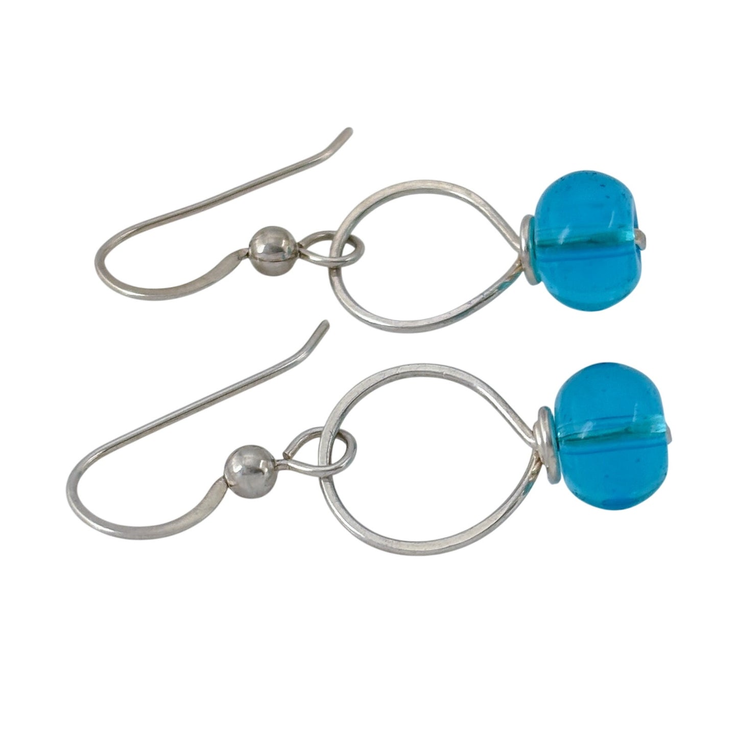 Vintage Sterling Silver 925 Blue Glass Hoop Dangle Earrings