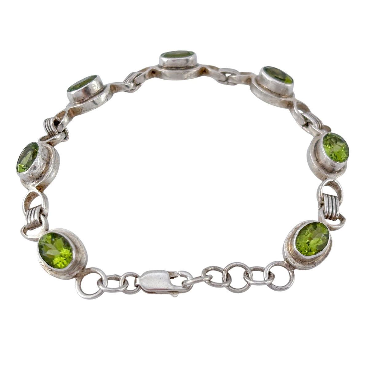 Vintage Sterling Silver 925 Preridot Link Bracelet 7"-7.5"