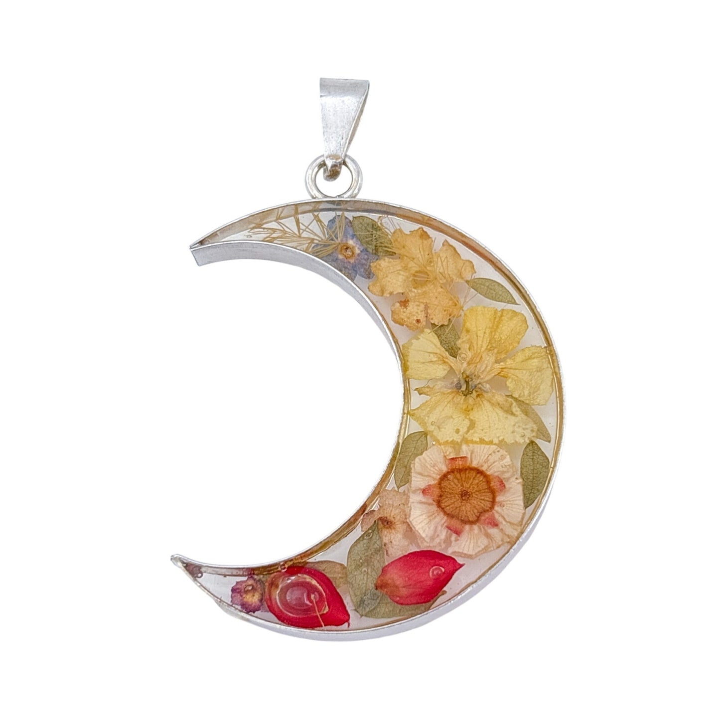Vintage Sterling Silver 925 Dried Flower Moon Pendant