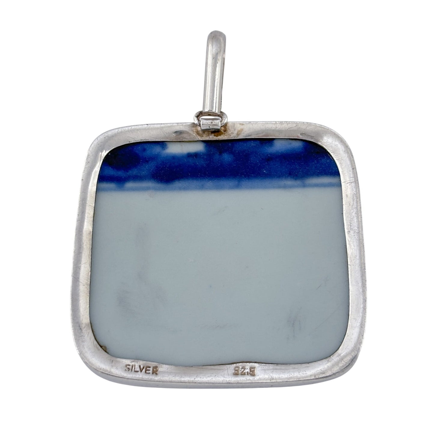 Vintage Sterling Silver 925 Square Porcelain Pendant