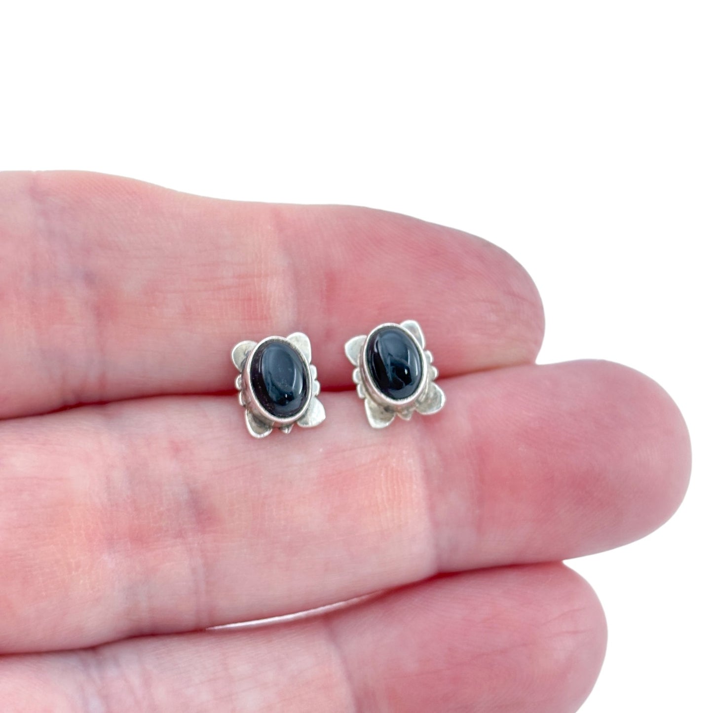 Vintage Sterling Silver 925 Black Onyx Oval Stud Earrings