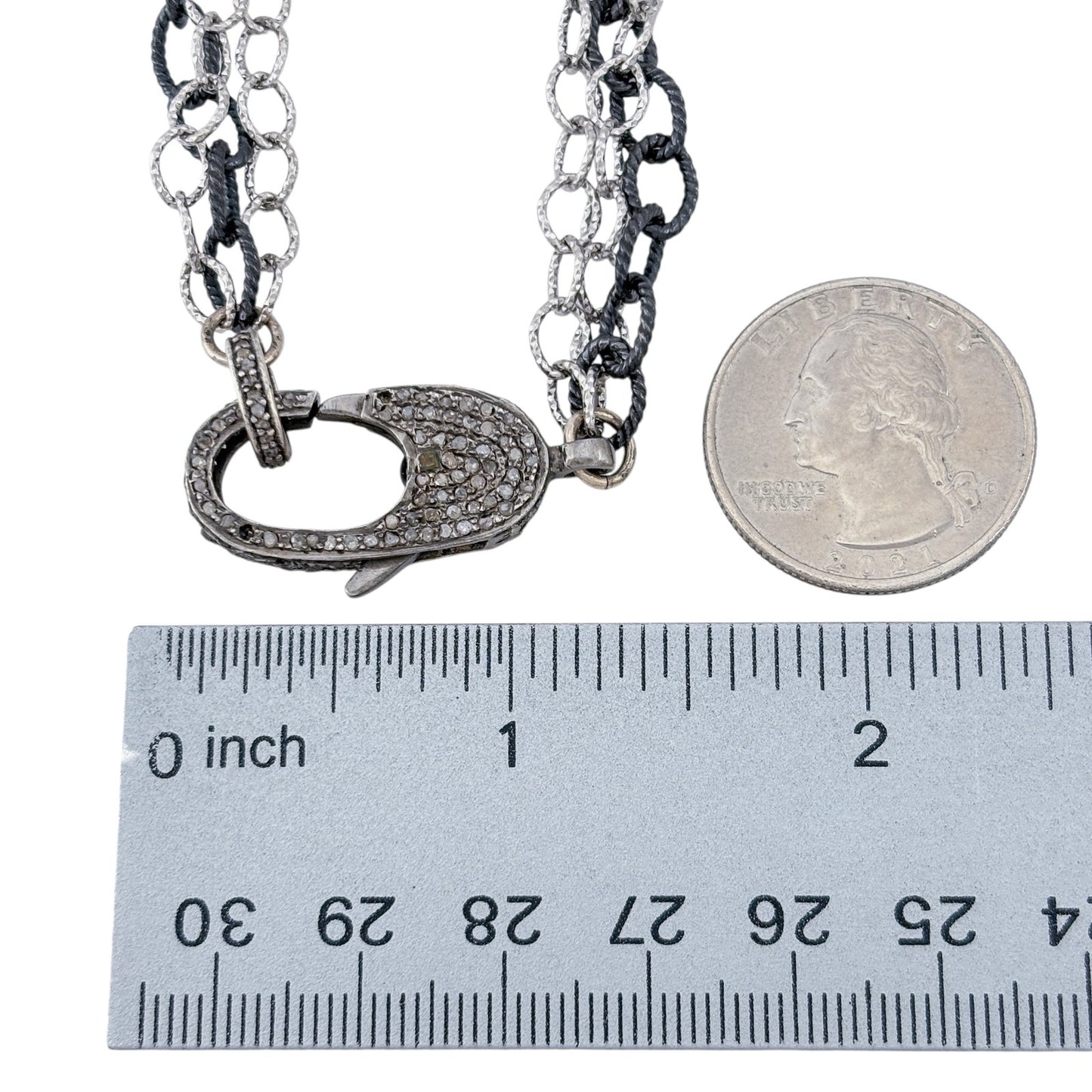 Vintage Sterling Silver 925 Pave Diamond Lock Multi Chain Necklace 18.5"-21.5"