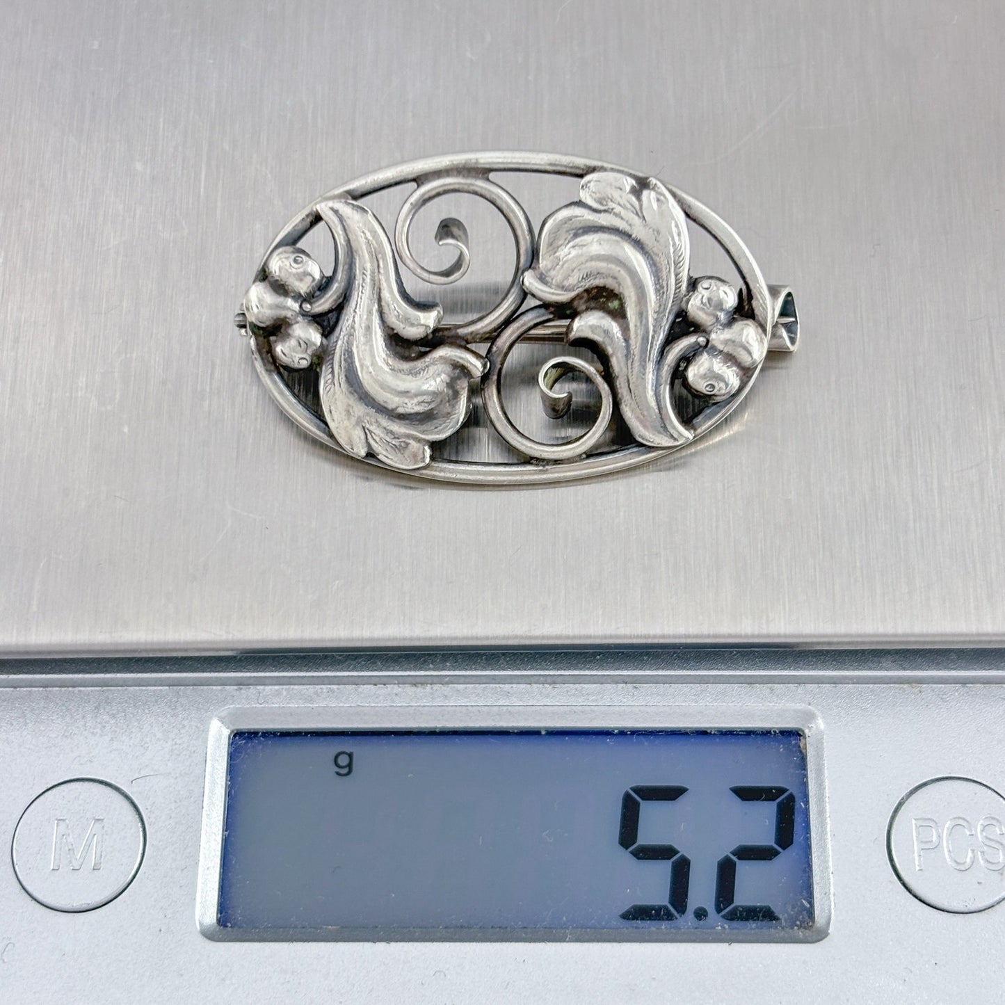 Vintage Sterling Silver 830 Art Nouveau Brooch