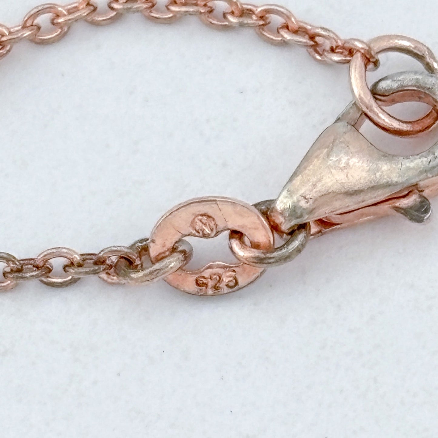 Vintage Sterling Silver 925 Rose Gold-Tone Cubic Zirconia Station Necklace 16"