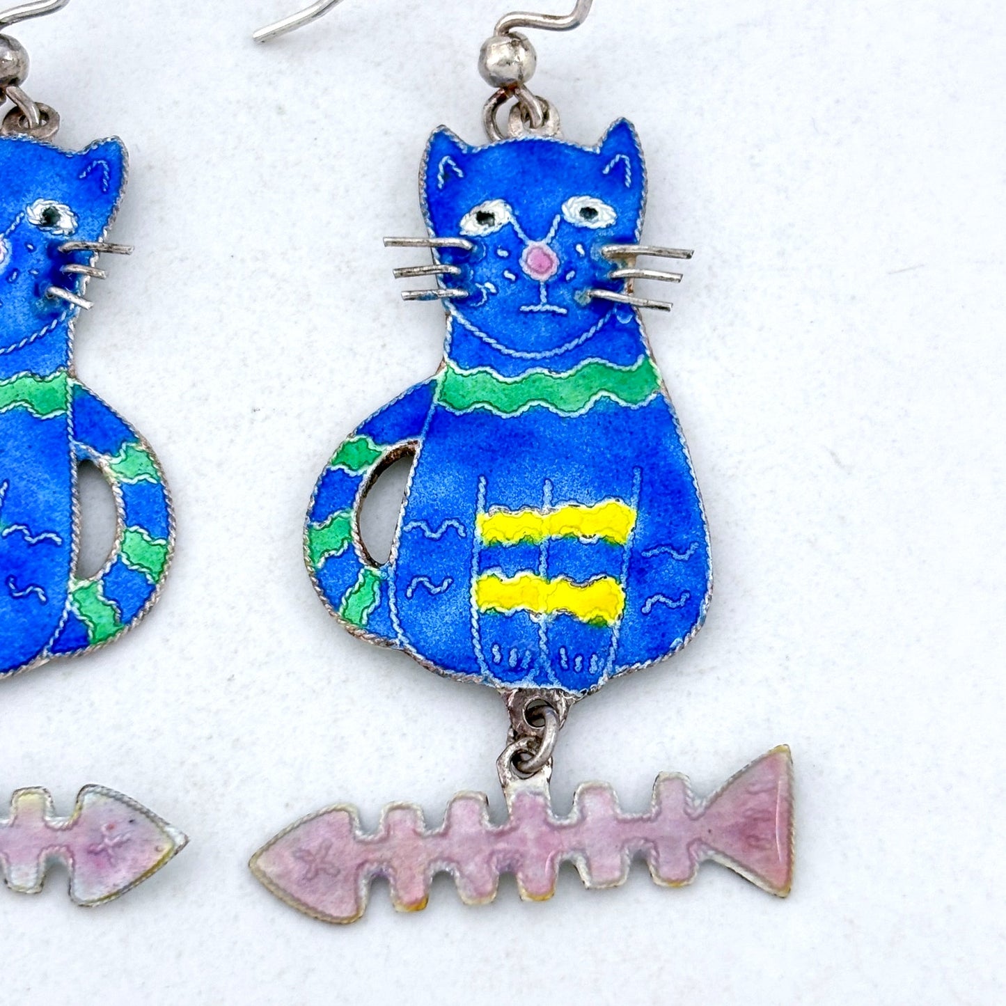 Vintage Sterling Silver 925 Blue Cat Earrings