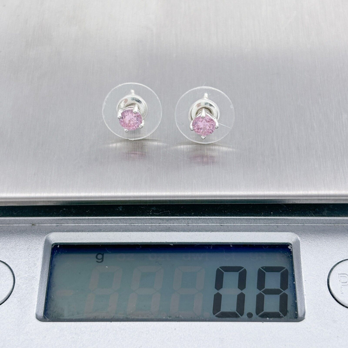 Vintage Sterling Silver 925 Pink Cubic Zirconia Stud Earrings