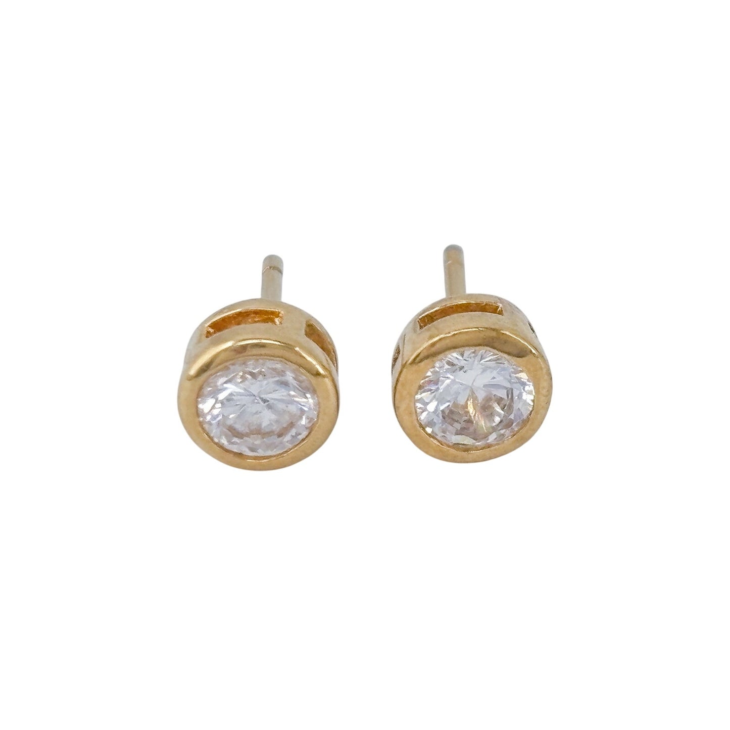 Vintage Gold-Tone Sterling Silver 925 Bezel Set Cubic Zirconia Stud Earrings