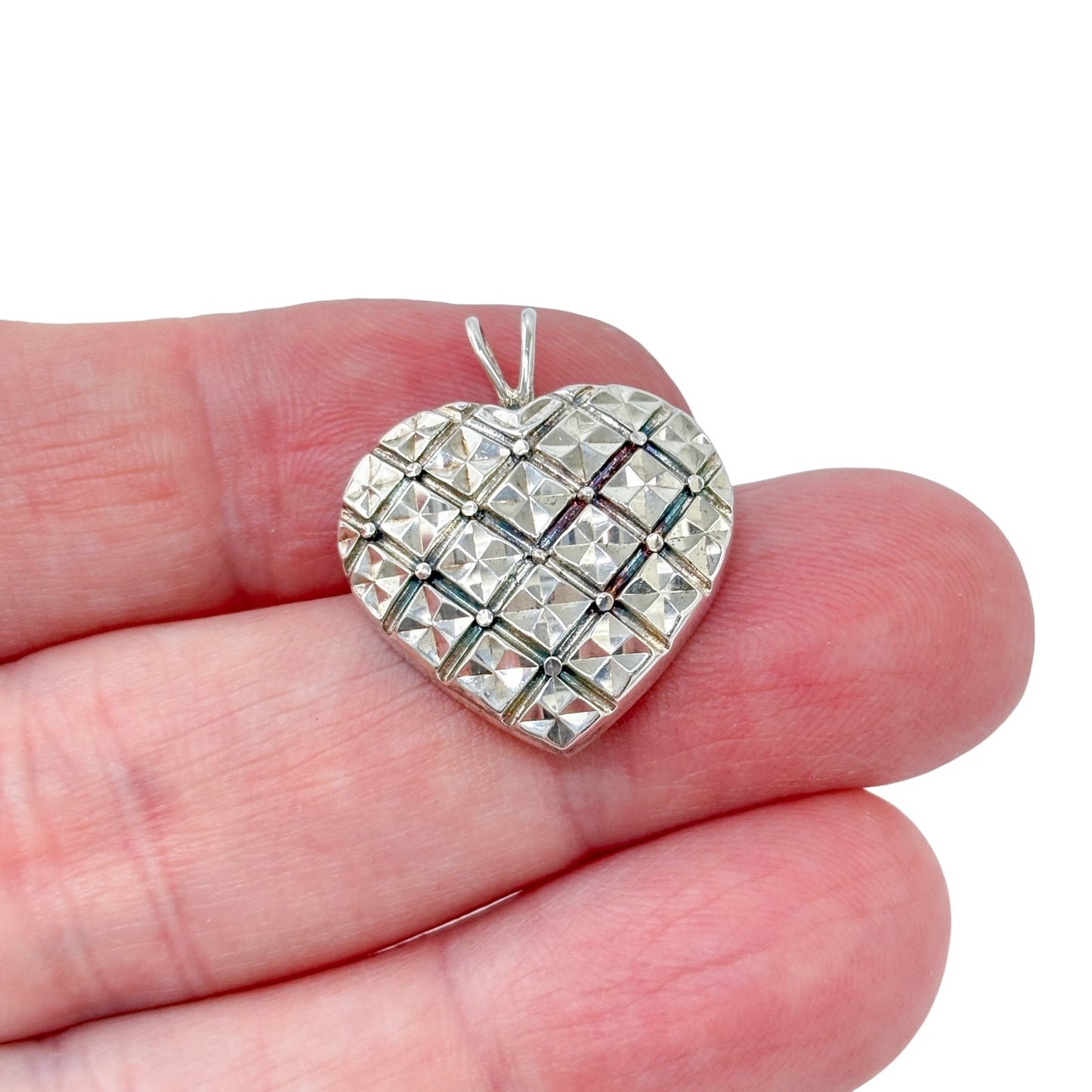 Vintage Sterling Silver 925 Textured Heart Pendant