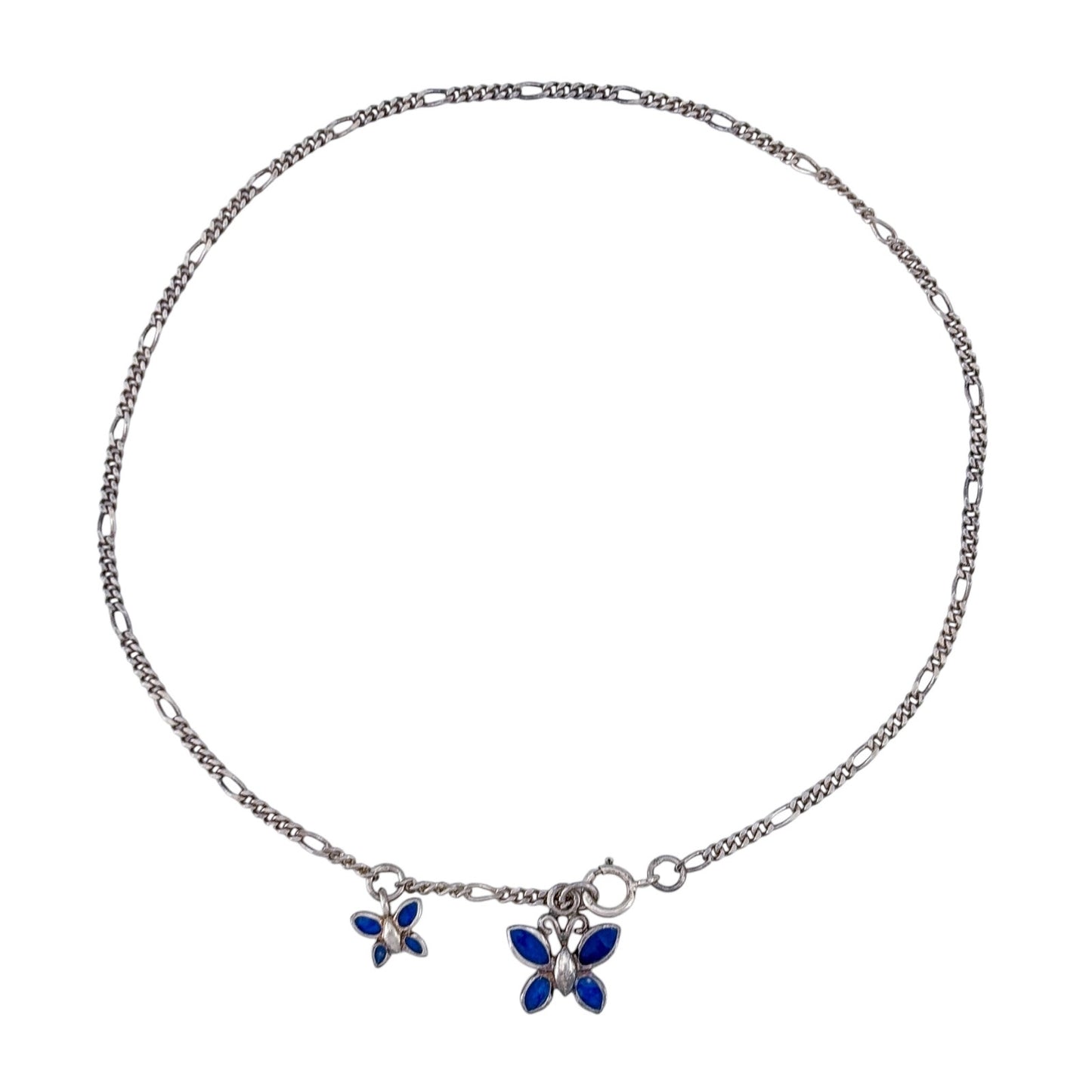 Vintage Sterling Silver 925 Blue Butterfly Anklet 9.5"-10.5"
