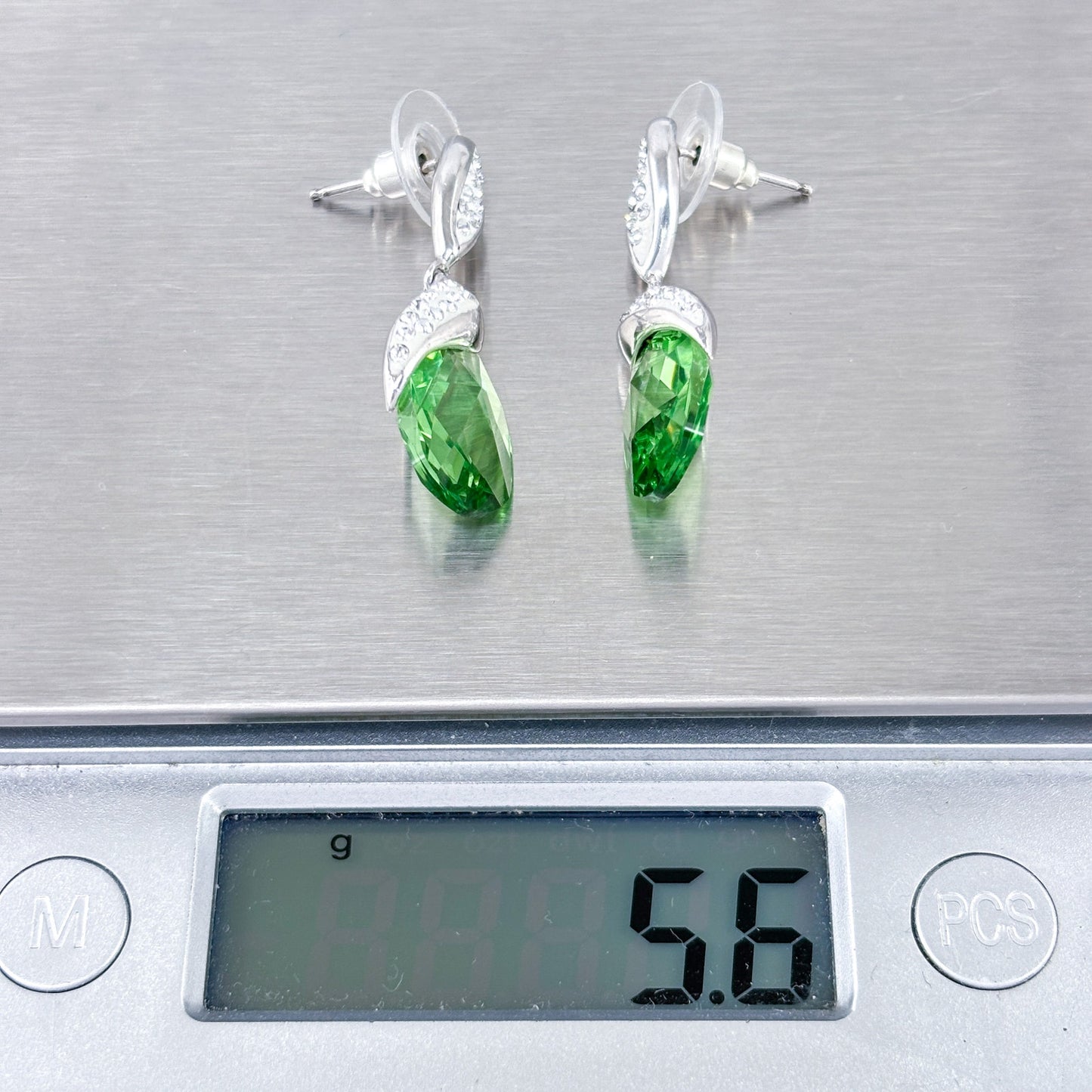 Vintage Sterling Silver Green Cubic Zirconia Drop Earrings