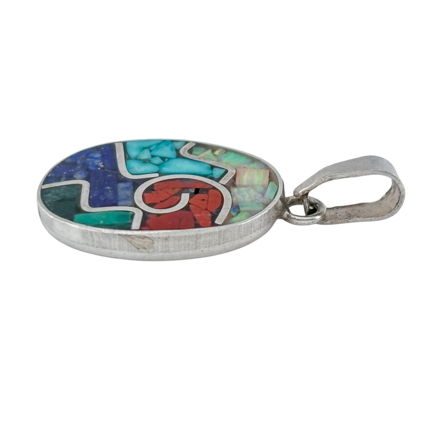 Vintage Sterling Silver 925 Multi Stone Mosaic Pendant