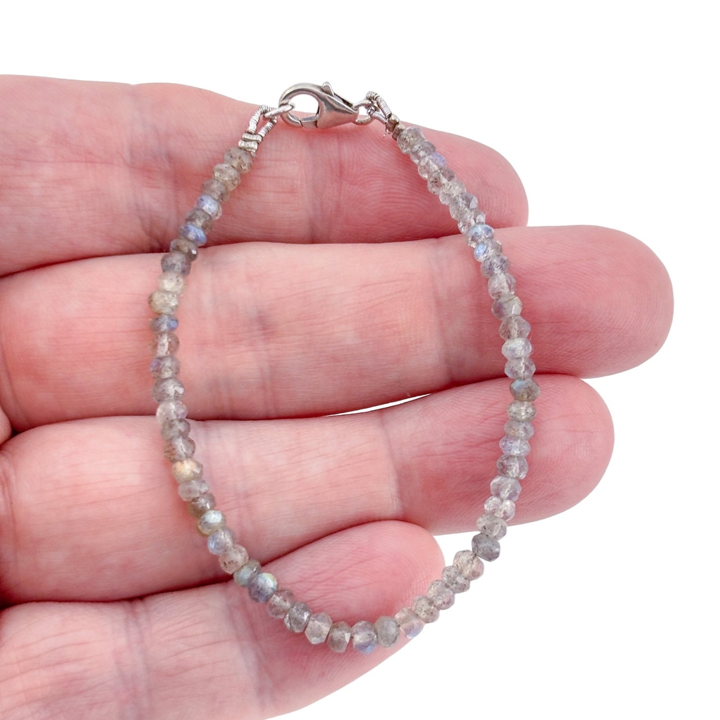 Vintage Sterling Silver Labradorite Bead Bracelet 6.5"