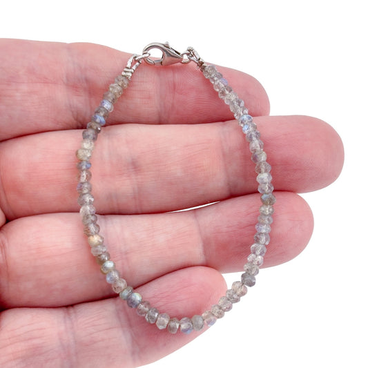 Vintage Sterling Silver Labradorite Bead Bracelet 6.5"