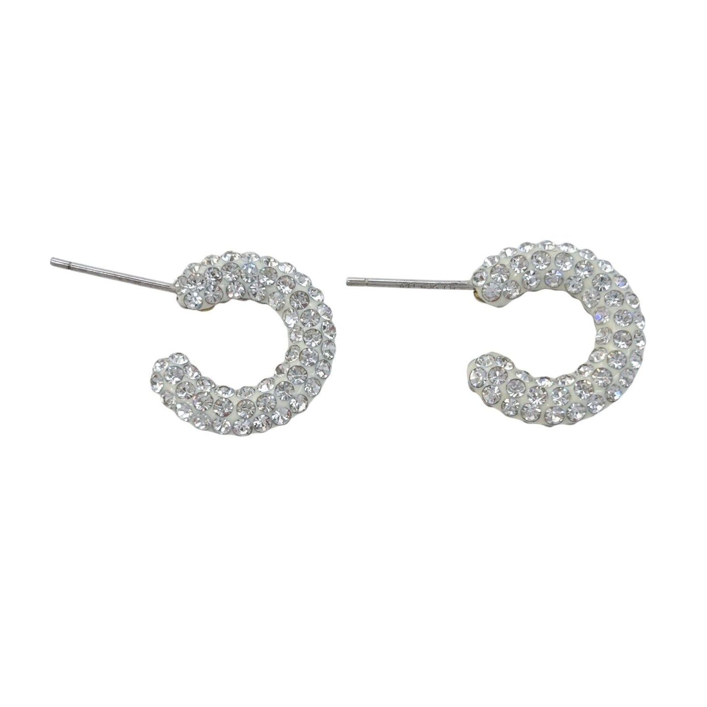 Vintage Sterling Silver 925 Rhinestone Pave Hoop Earrings