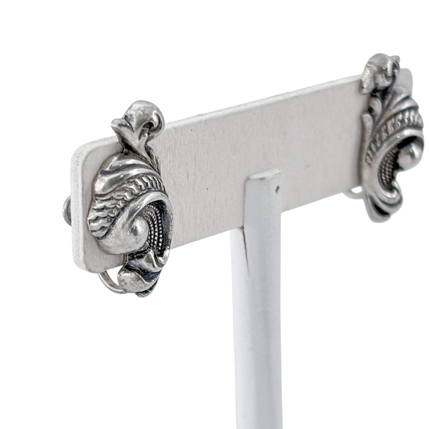 Vintage Sterling Silver 925 Ornate Scroll Screwback Earrings
