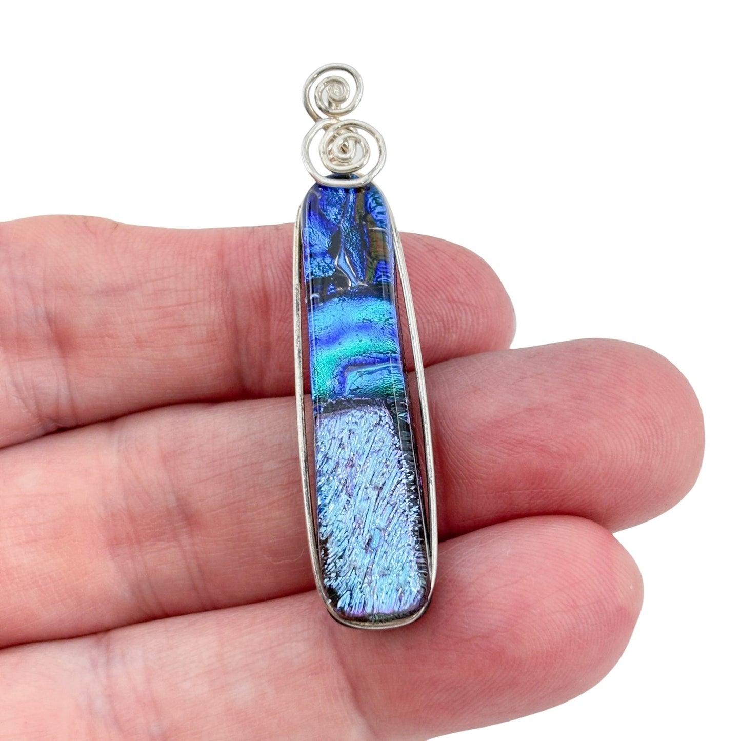 Vintage Sterling Silver 925 Blue Dichroic Glass Pendant