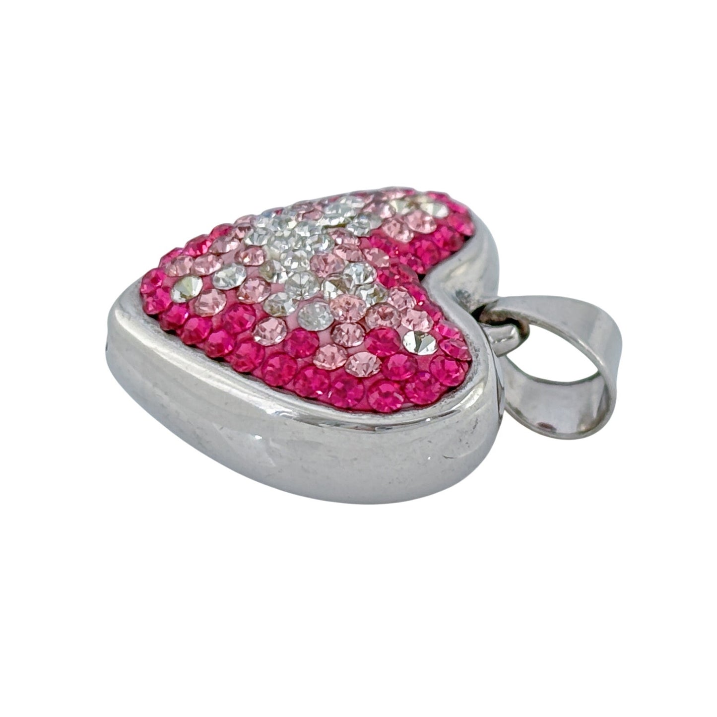Vintage Sterling Silver 925 Pink Crystal Heart Pendant