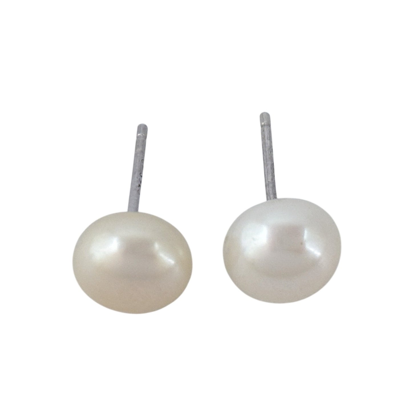 Vintage Sterling Silver 925 Large 8.6mm Pearl Stud Earrings
