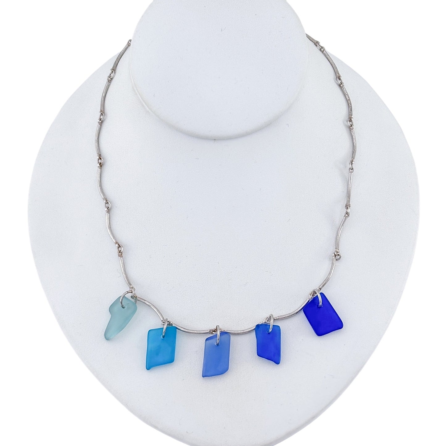 Vintage Sterling Silver 925 Blue Sea Glass Drop Necklace 17.5"