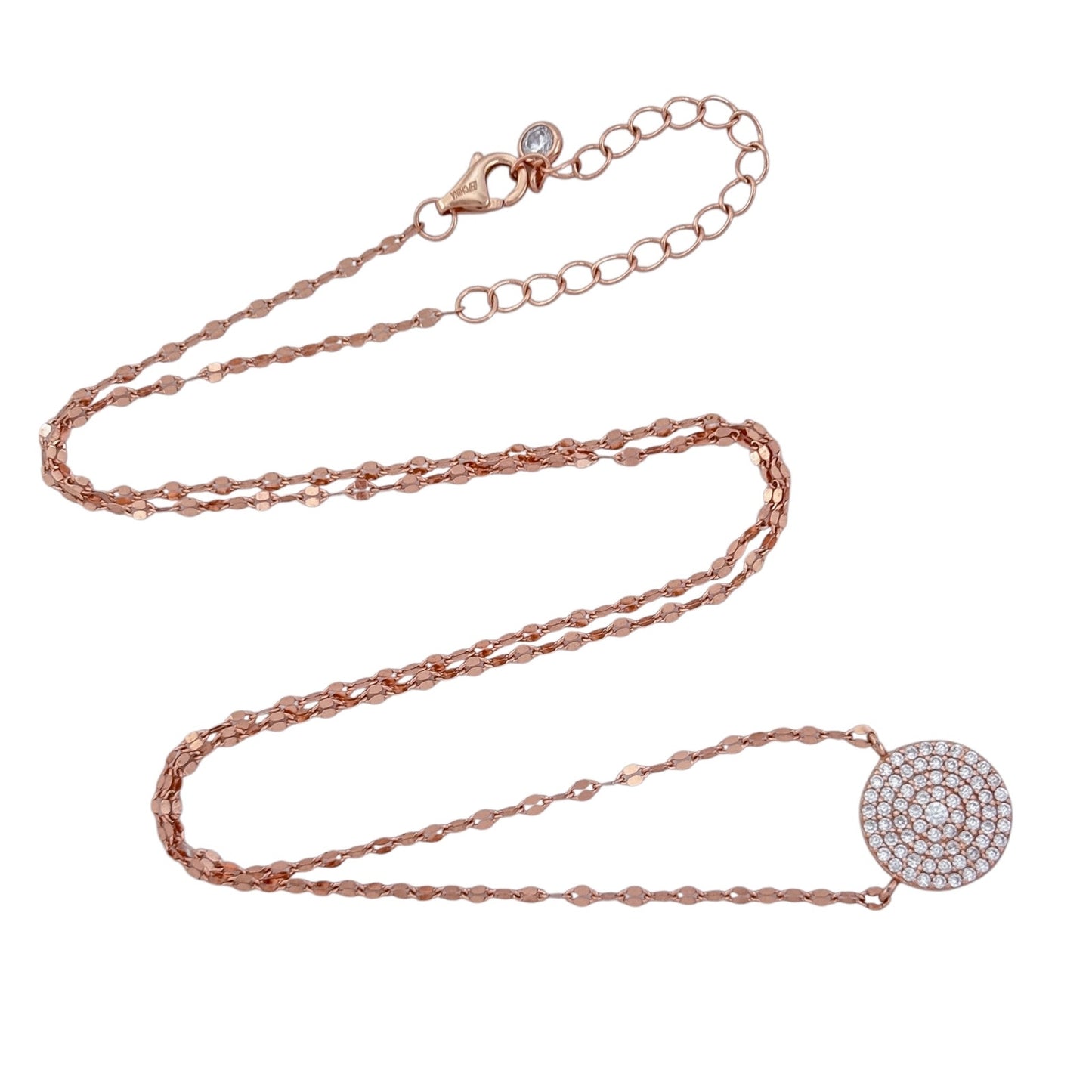 Vintage Rose Gold-Tone Sterling Silver 925 Cubic Zirconia Necklace 18"-20"
