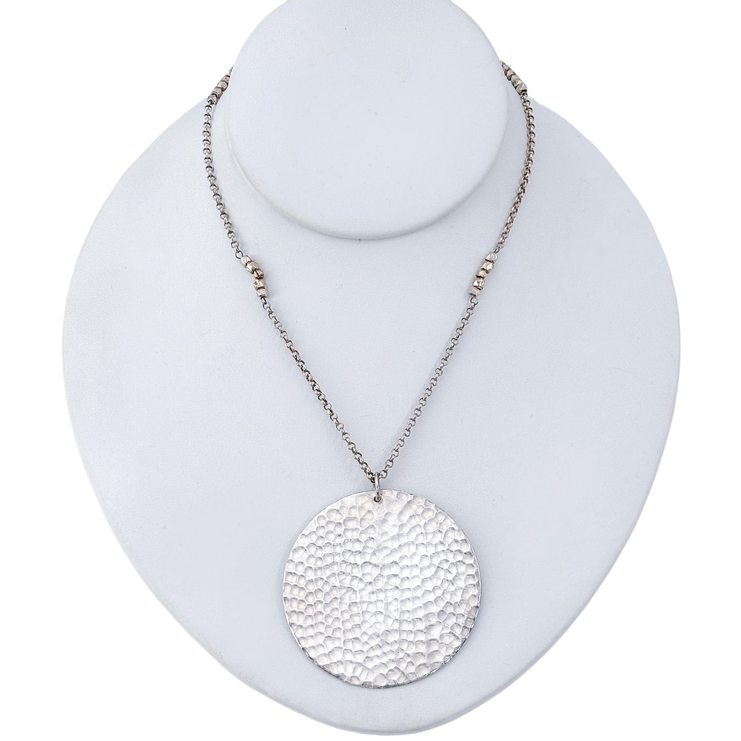 Vintage Sterling Silver 925 Hammered Disc Pendant Necklace 30"