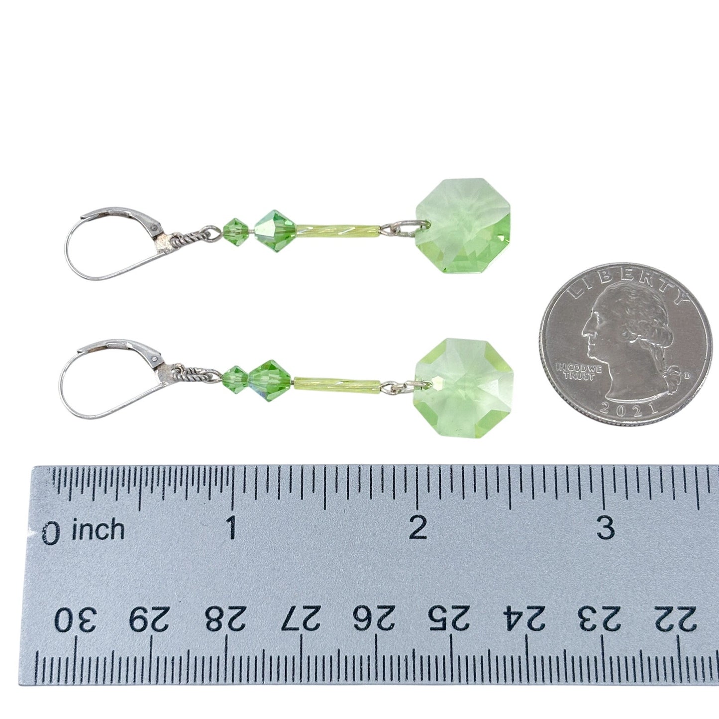 Vintage Sterling Silver 925 Green Crystal Drop Earrings