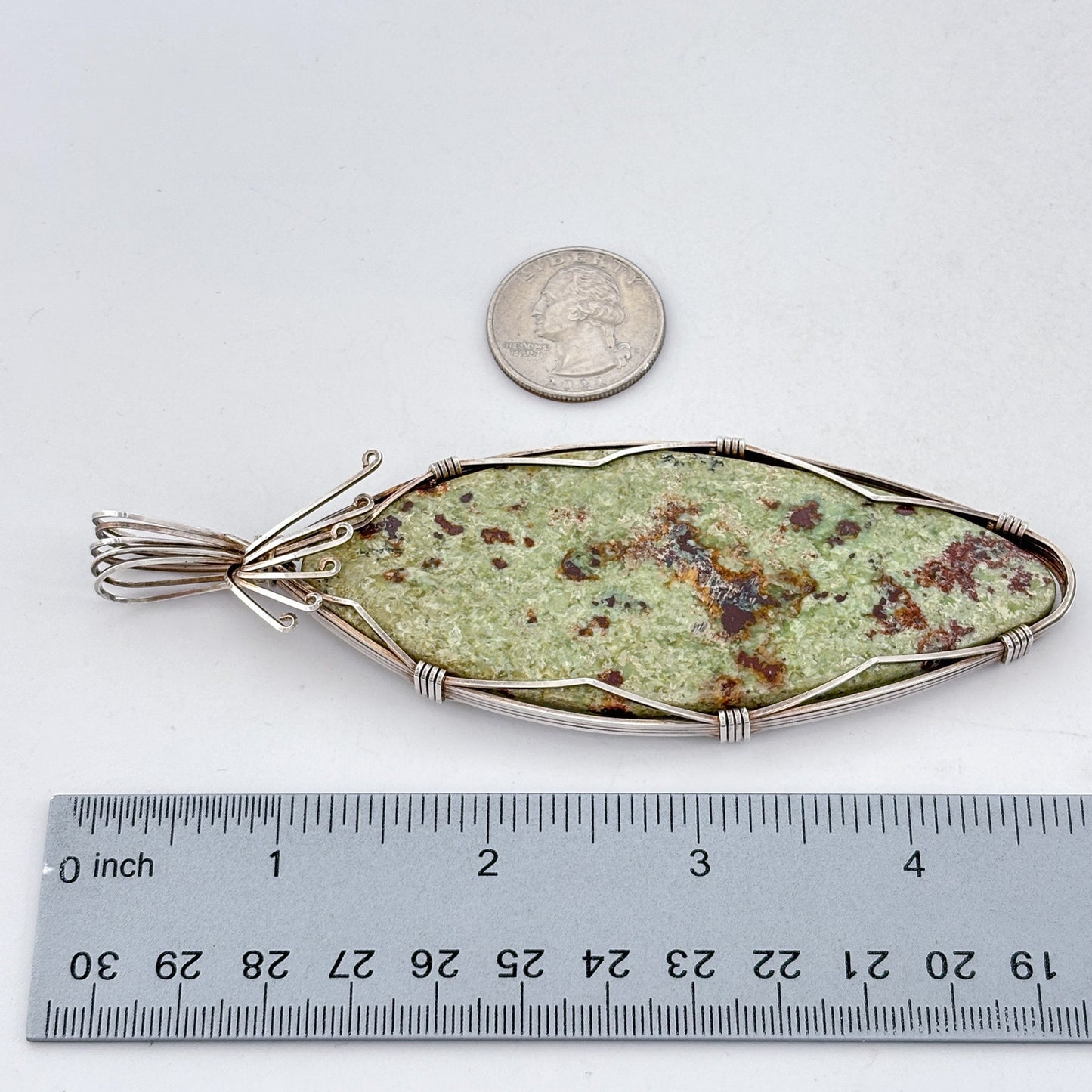 Vintage Sterling Silver 925 Jasper Wire Wrap Pendant