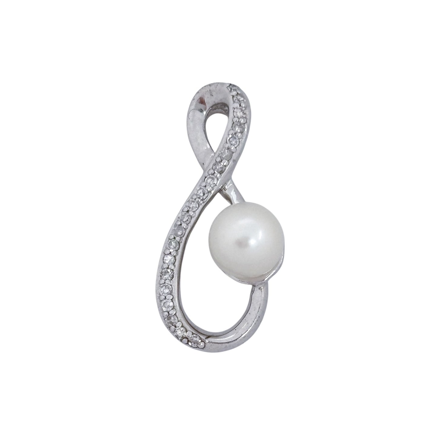 Vintage Sterling Silver 925 White Pearl Cubic Zirconia Infinity Pendant