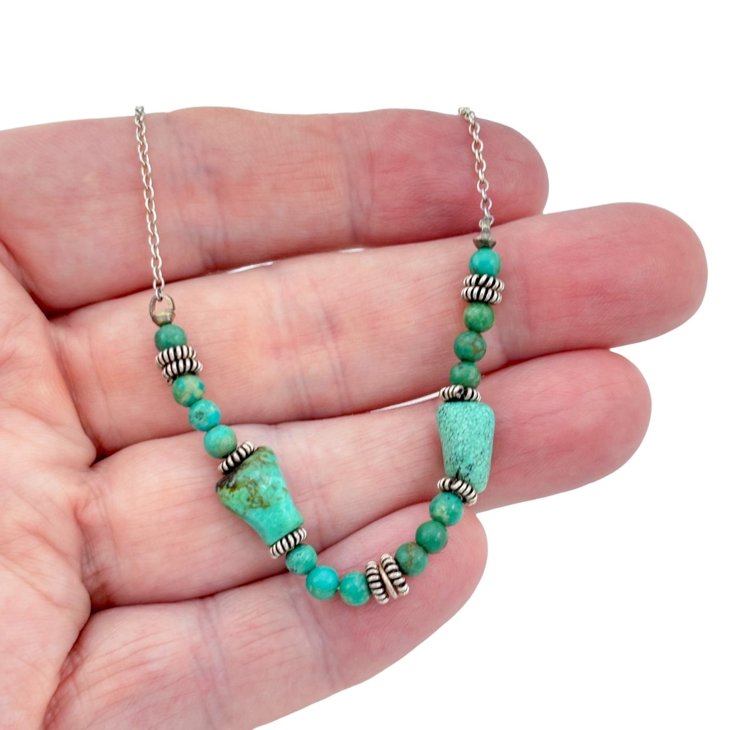 Vintage Sterling Silver 925 Turquoise Beaded Necklace 16"