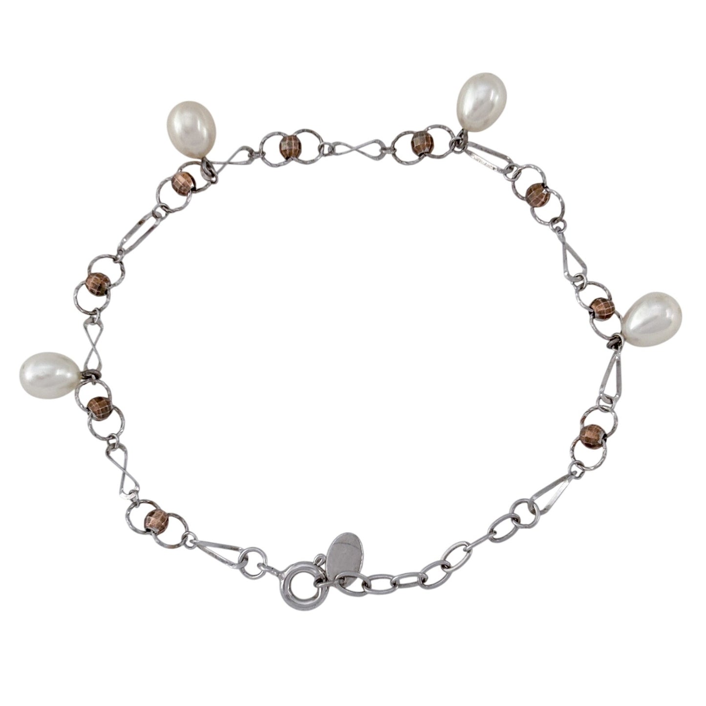 Vintage Sterling Silver 925 Pearl Charm Bracelet 6.5"-7.5"