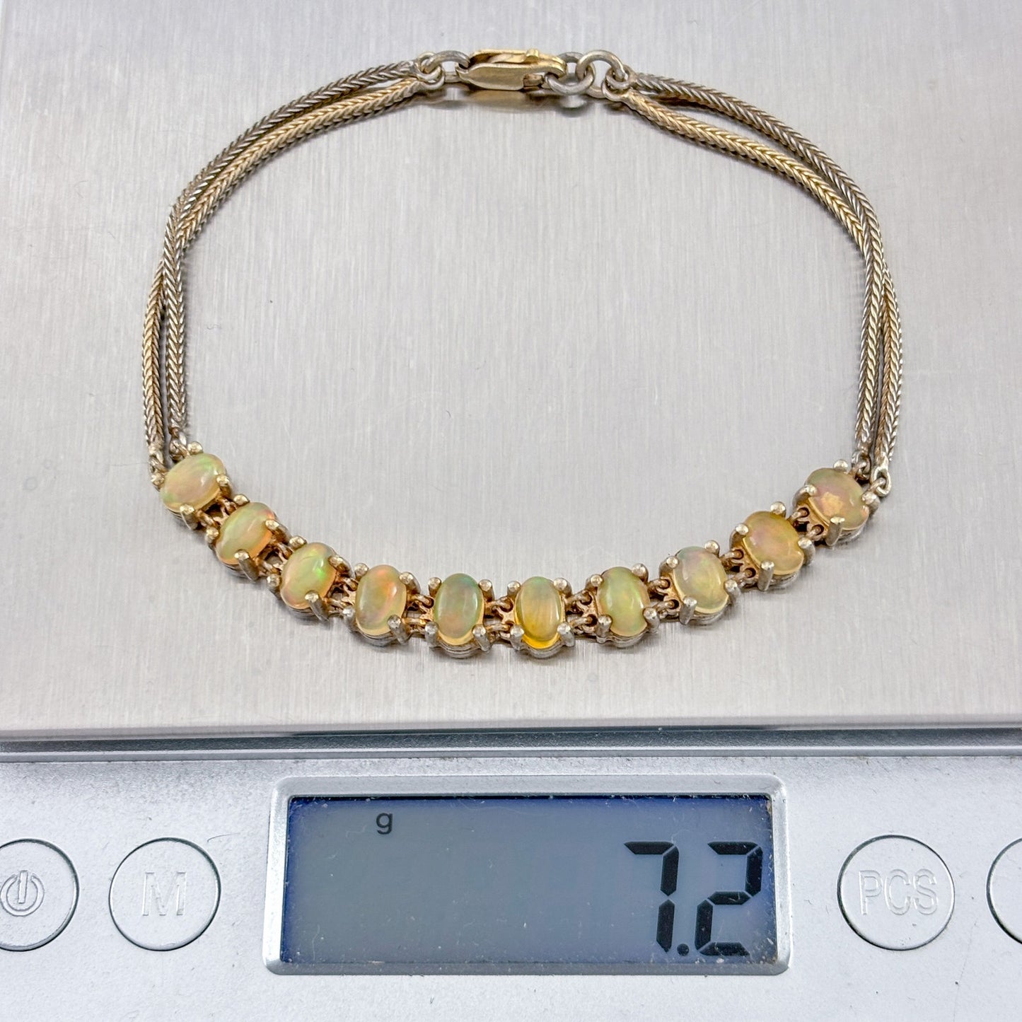 Vintage Sterling Silver 925 Opal Cabochon Bracelet 7.25"