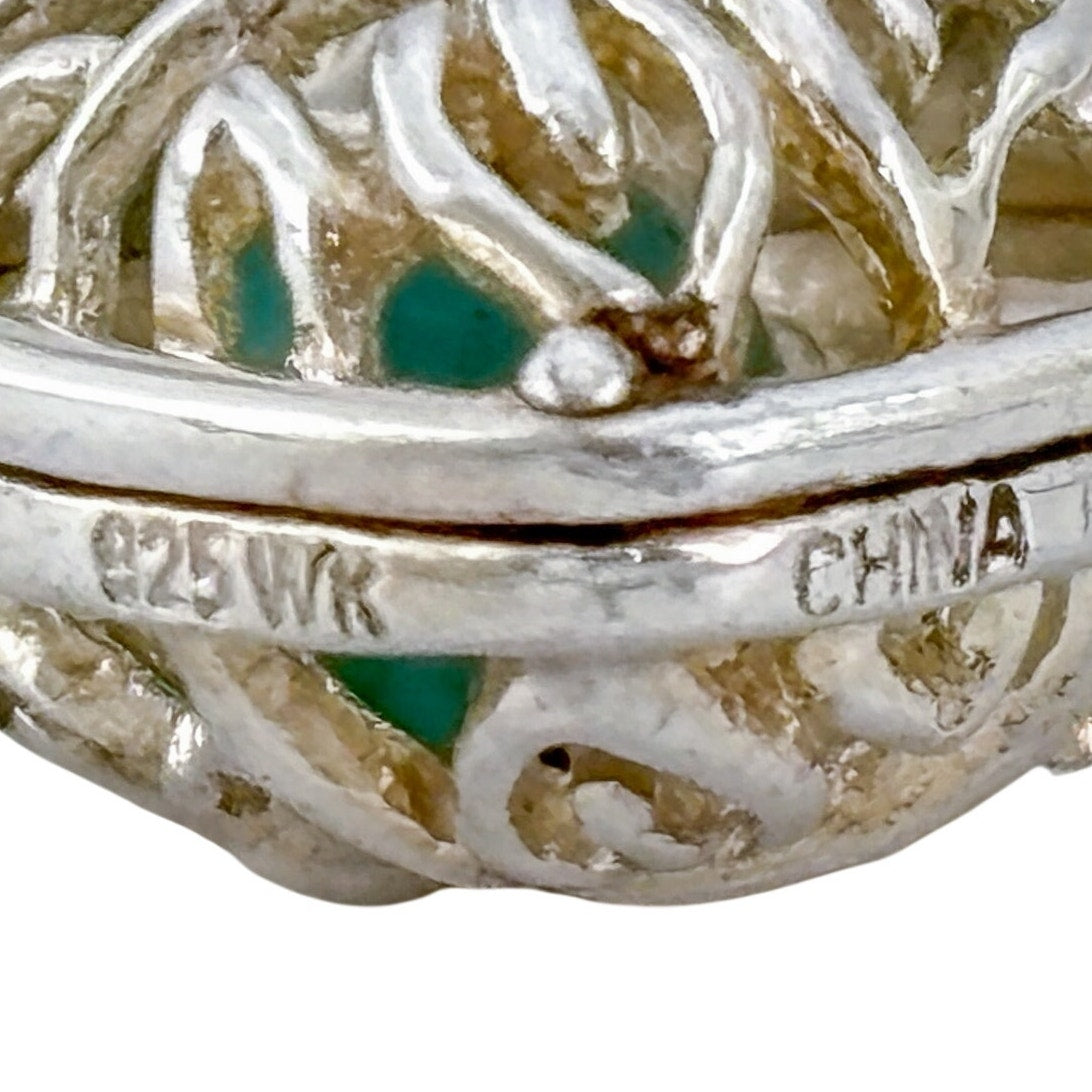Vintage Sterling Silver 925 Green Stone Heart Cage Pendant