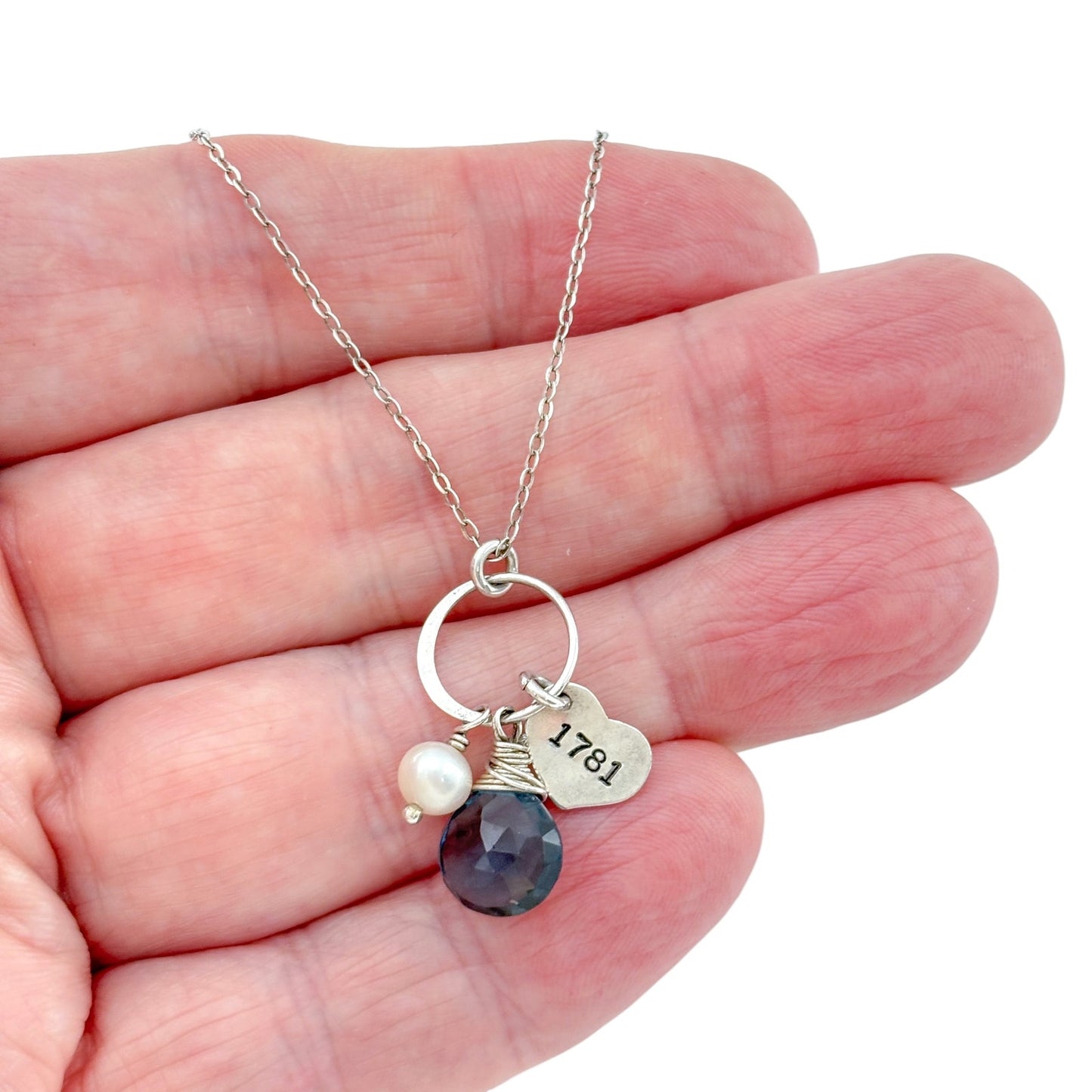 Vintage Sterling Silver 925 Pearl Blue Glass Necklace 20.5"