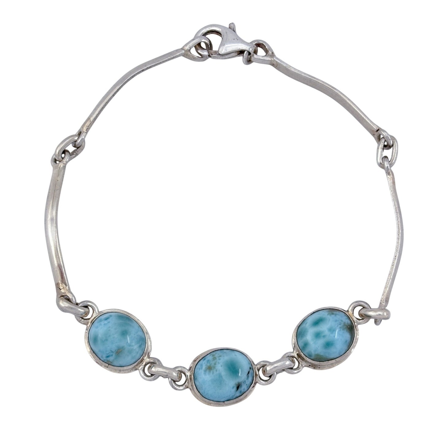 Vintage Sterling Silver 925 Larimar Link Bracelet 7.5"